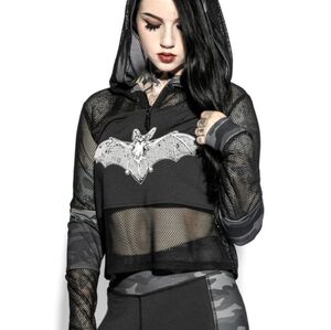 NWOT Blackcraft Cult Batcraft Mesh Cropped Hoodie